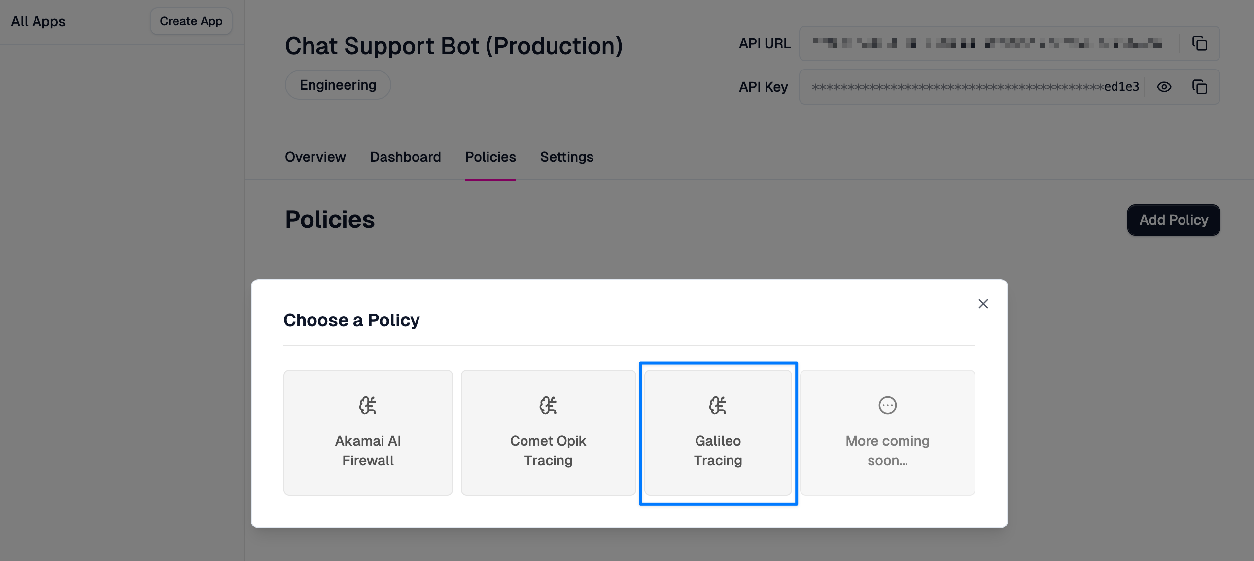 The AI Gateway policy picker